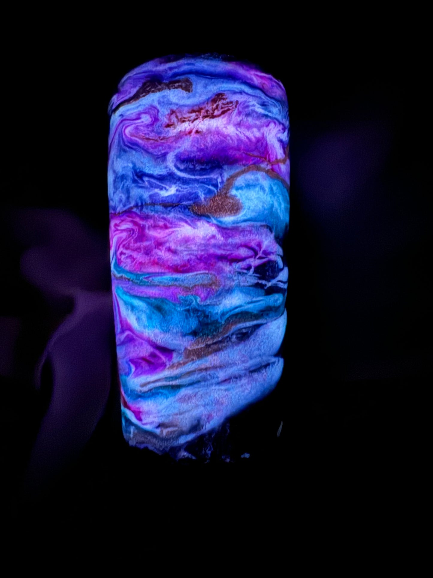 20oz Sully Glitter Base/Purple, Pink, Turquoise, Gold ink swirl w/Glow