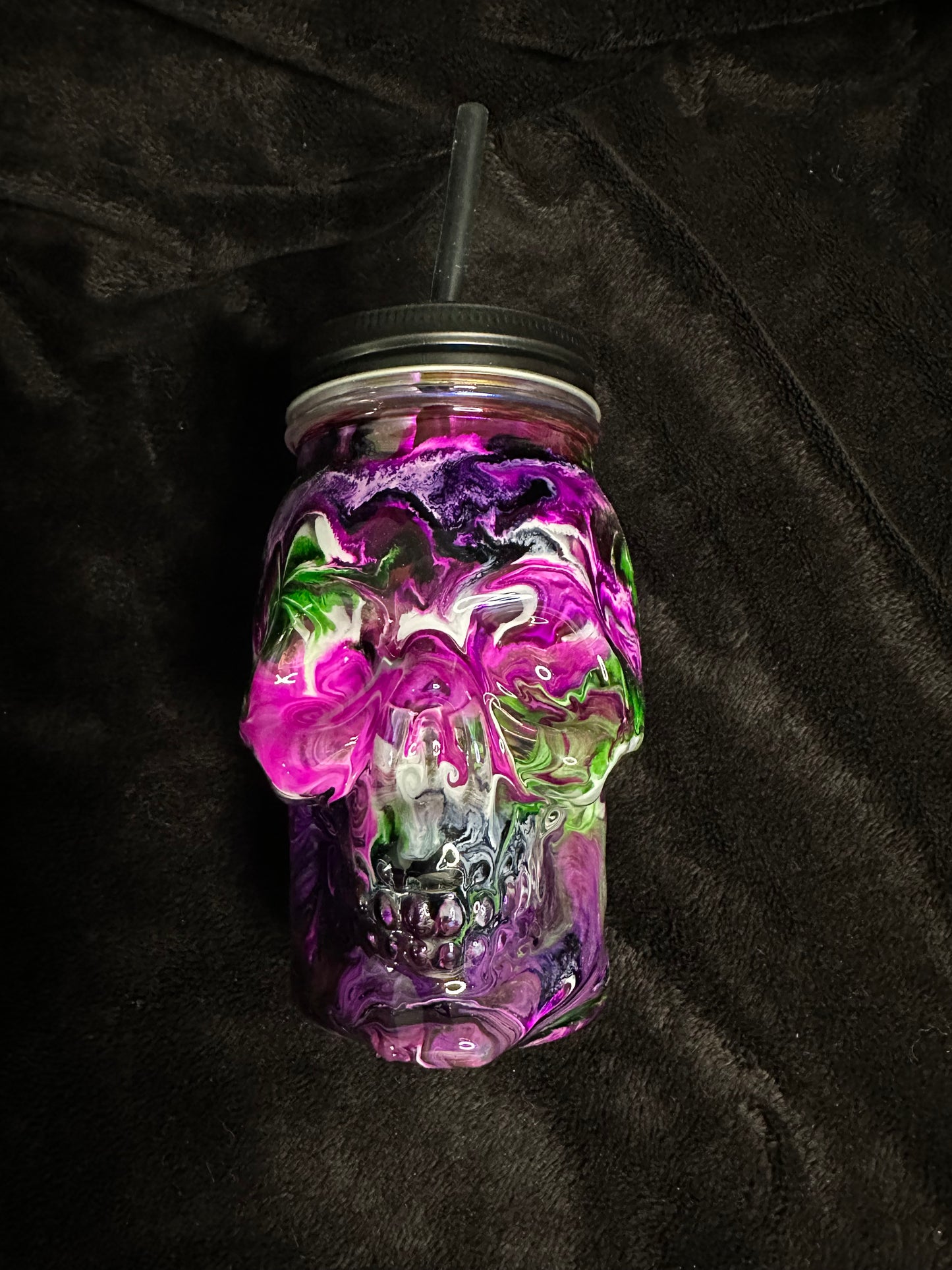 16oz Glass Skull Mason Jar