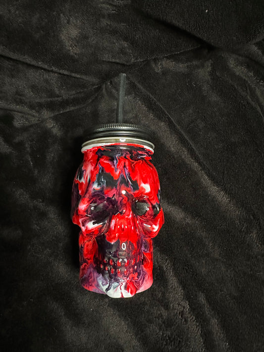 16oz Glass Skull Mason Jar